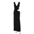 Robe longue sexy moulante pour femme, de couleur unie, col en V, avec découpes