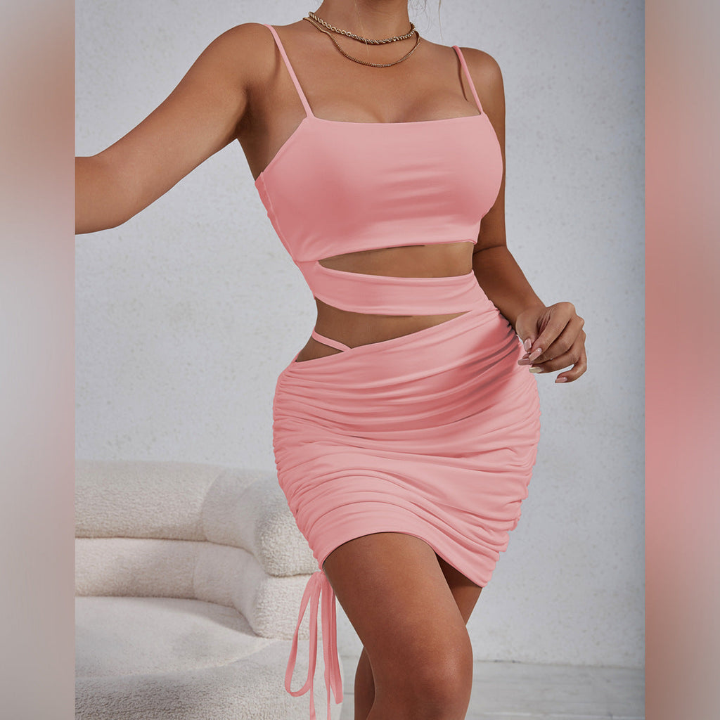 Robe plissée sexy à découpes creuses pour femme