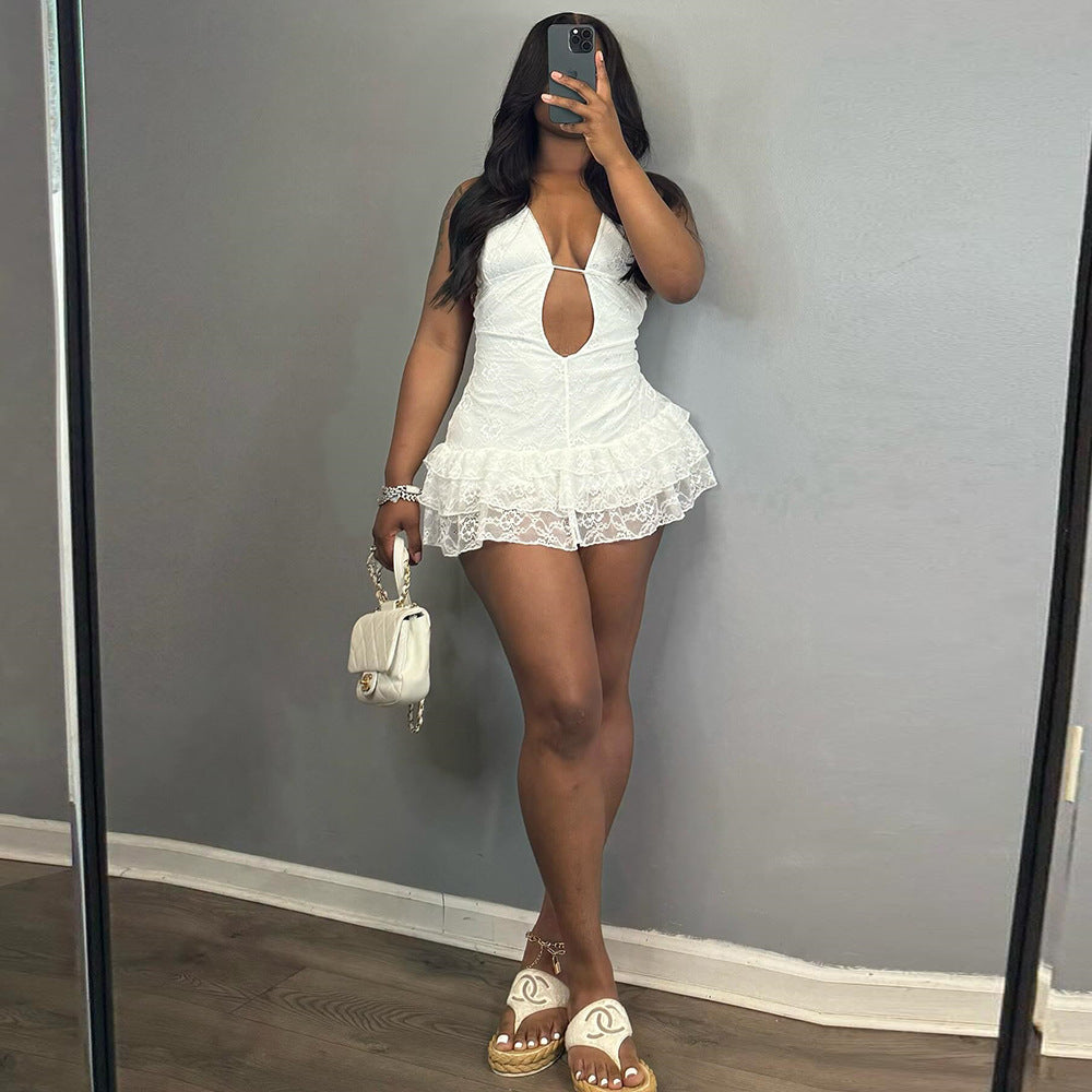 Robe Sexy Femme Vêtements Robe Automne Lacets Dentelle Gâteau Type Dos Nu Sexy