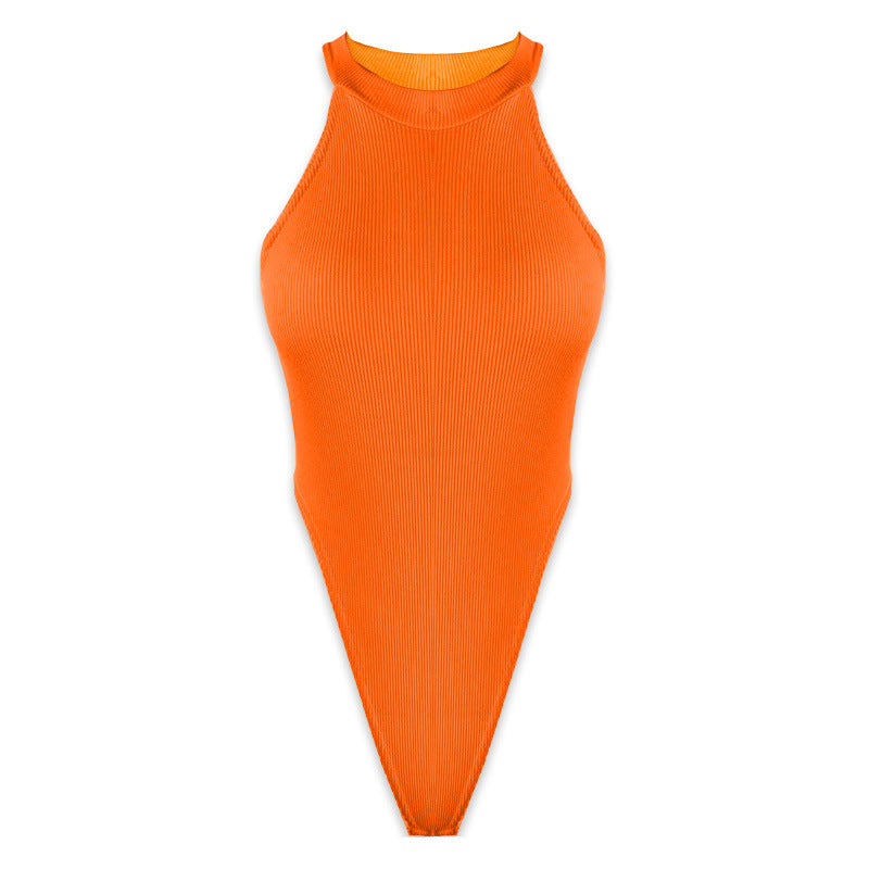 Sommer Damenbekleidung Enges Westentop Sexy Neckholder Ärmelloser Body mit hohem Schlitz