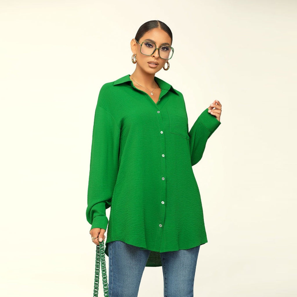 Damen Herbst Langarm Einfarbiges Oberteil Locker Freizeit Bluse Damen