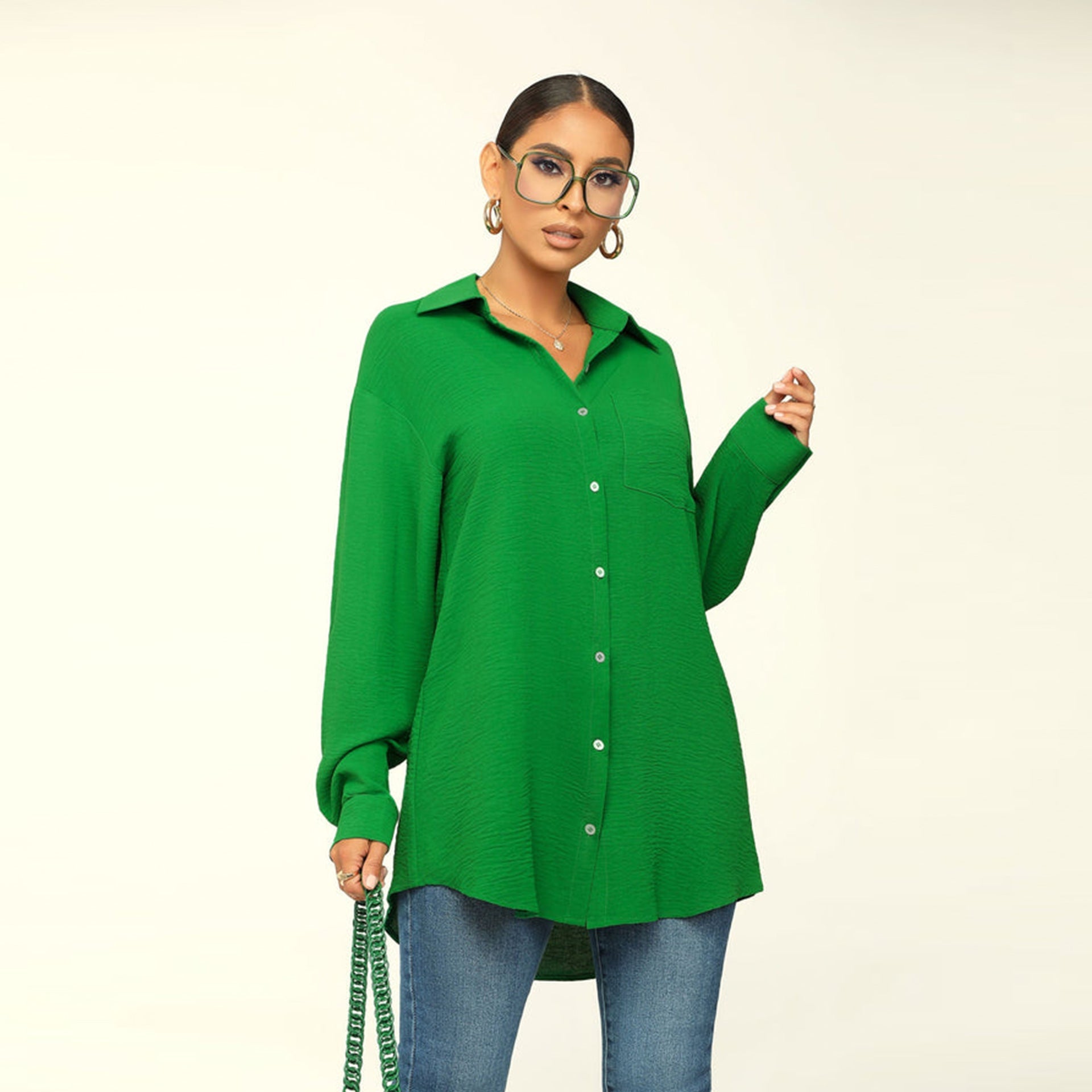 Damen Herbst Langarm Einfarbiges Oberteil Locker Freizeit Bluse Damen