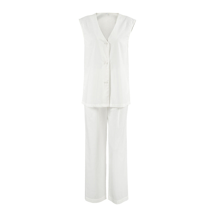 Frühling Ärmellos Locker Weste Hose Schlafanzug Set Lässige Bequeme Damen Homewear Oberbekleidung