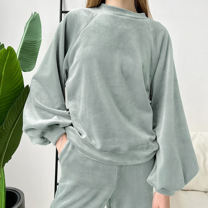 Herbst Winter Langarm-Hose Bequemer Pyjama Damen Warme lockere Oberbekleidung Homewear