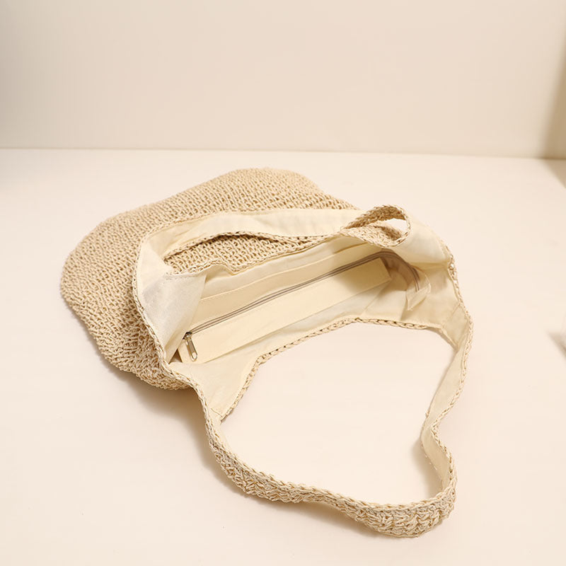 Grand sac à bandoulière en paille grande capacité, sac en paille simple, sac tissé, sac de plage de vacances, sac décontracté pour femme