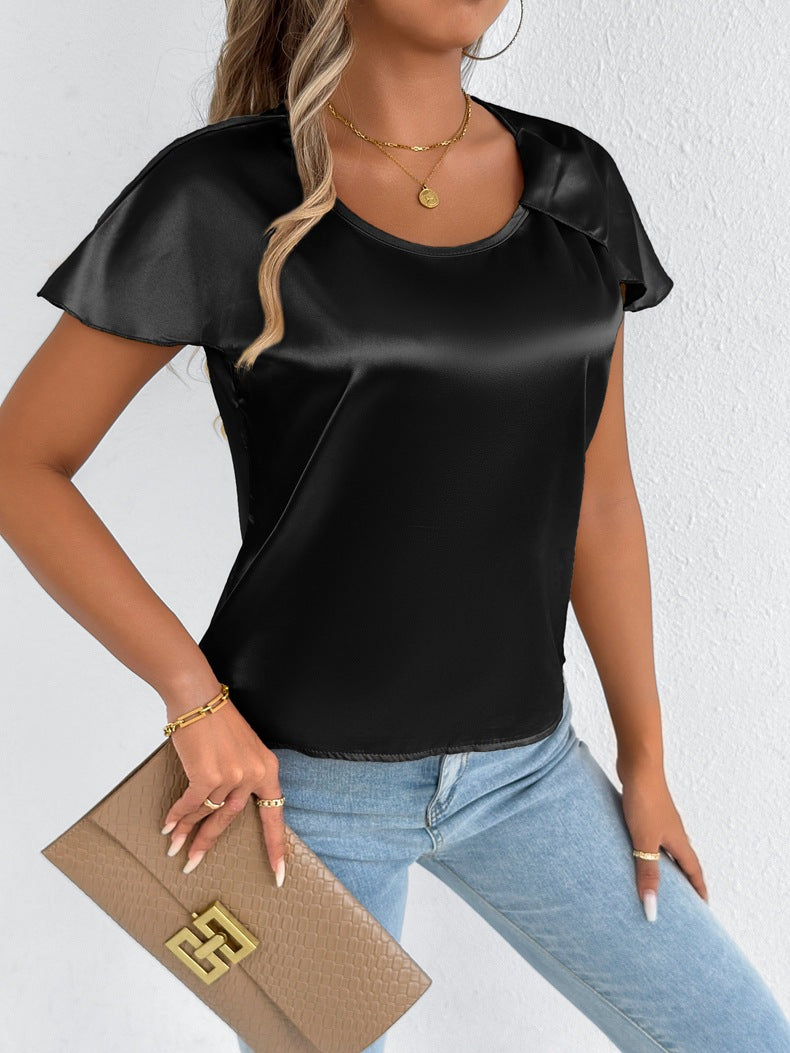 Damenbekleidung Satin Sommer T-Shirt Kurzarm High-End Satin Kunstseide Top