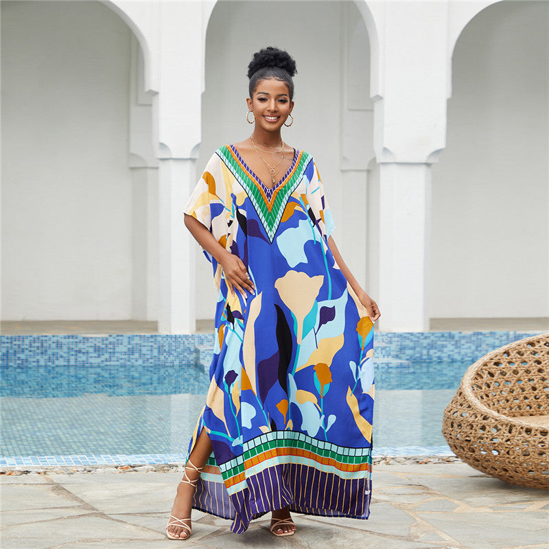 Bedruckte Strandbluse Lockere Robe Urlaub Sonnenschutzhemd Strand-Cover-up
