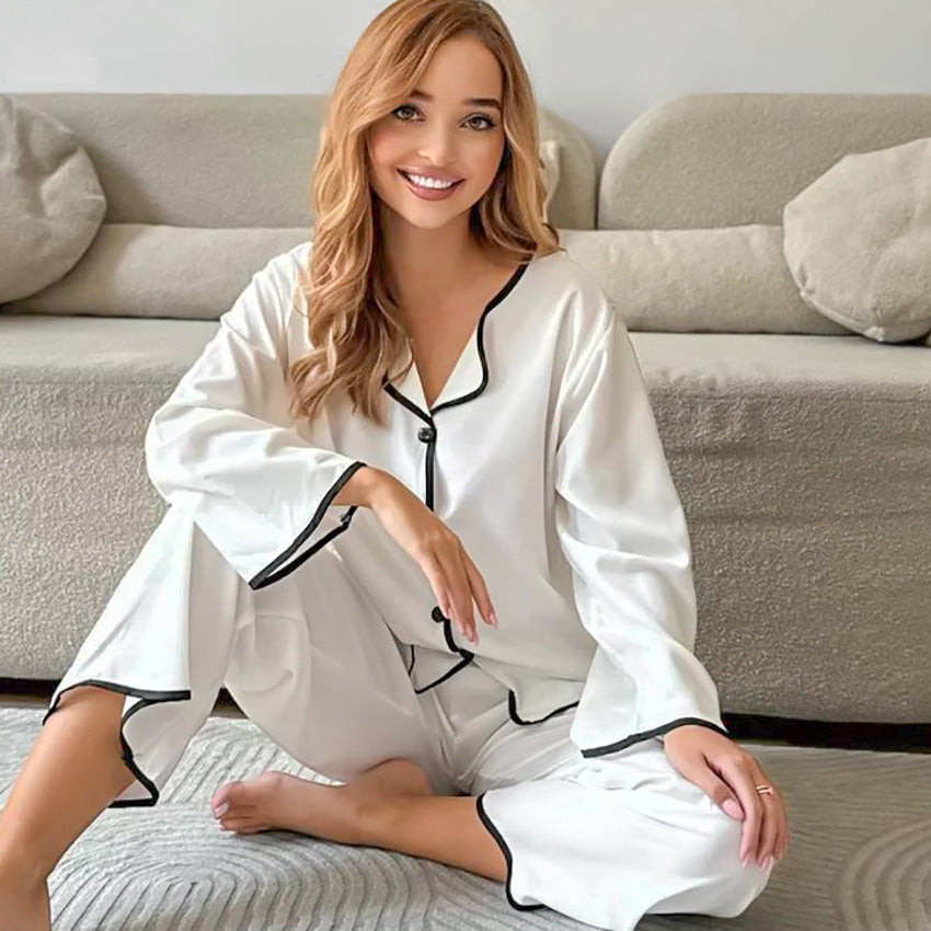 Pyjama Confortable Femme à Manches Longues et Pantalon, Patchwork Contraste de Couleurs Modales, Vêtement d'Intérieur Automne