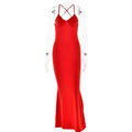 Robe de printemps sexy tendance Col en V Dos nu Coupe ajustée Fourreau Bretelles