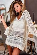Gestricktes Strand-Cover-Up, sexy, ausgehöhlt, langärmlig, Urlaub, Sonnenschutz-Hemd, Strand-Cover-Up