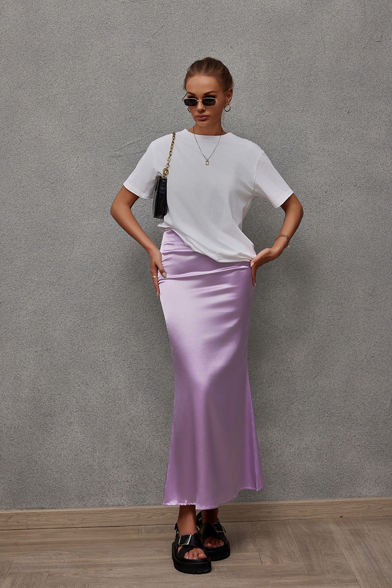 Frühling Sommer Kunstseide Rock Satin Rock Damen Casual Satin Hüftrock