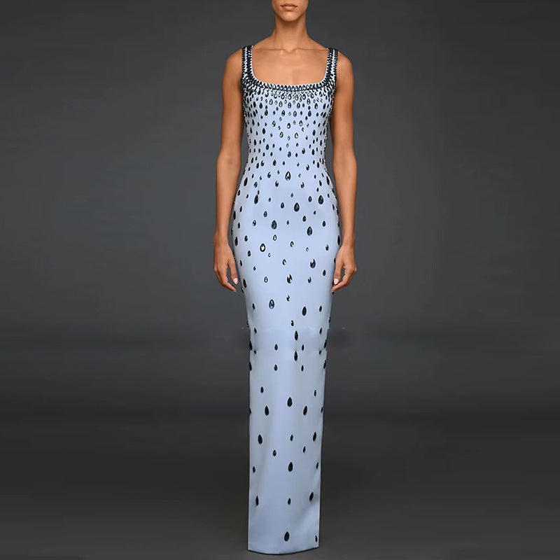 Robe longue sans manches élastique à perles et diamants Star Heavy Industry