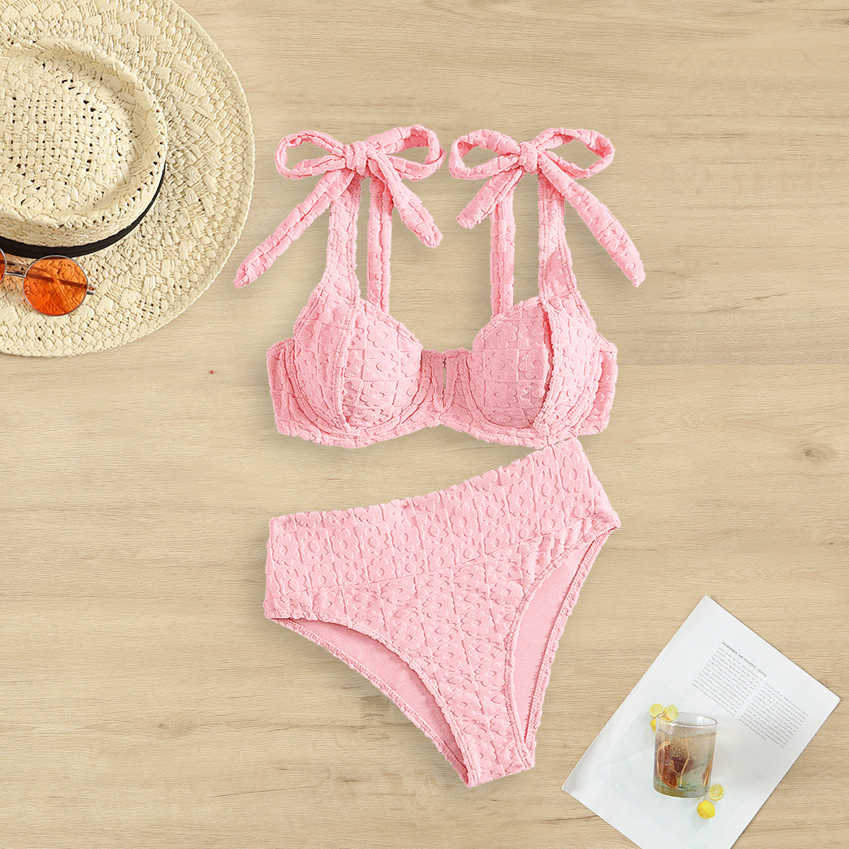 Bikini Sexy Split Two Piece Set Swimsuit Solid Color Bikini Swimsuit