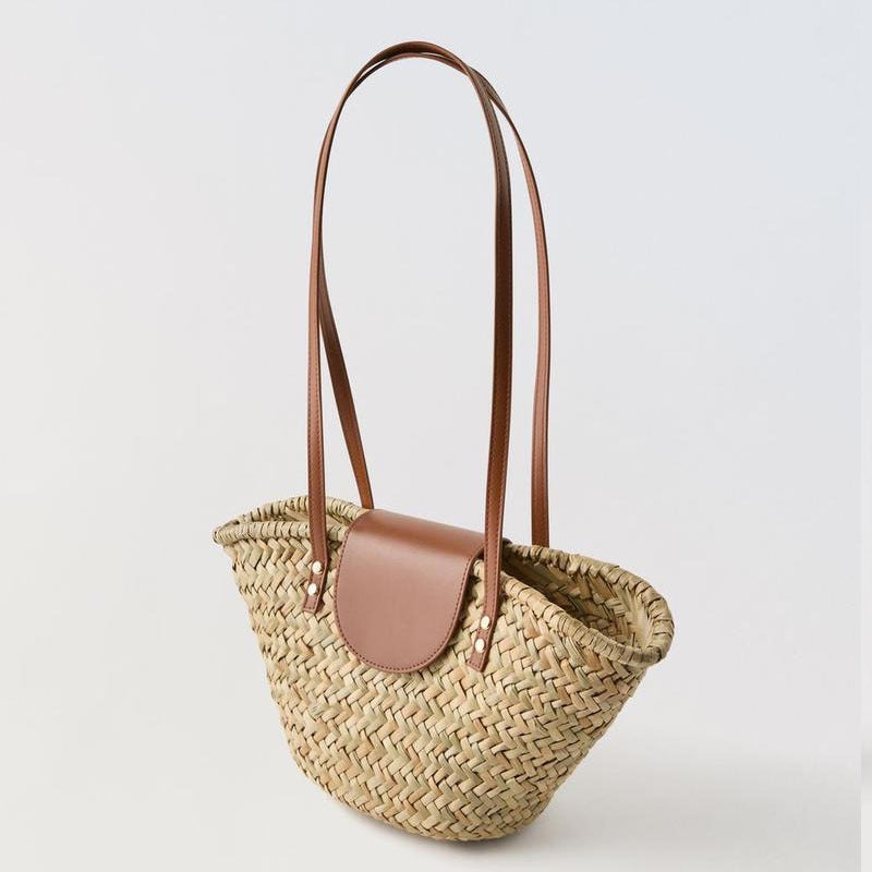 Sac à bandoulière en paille d'herbe naturelle avec coutures en similicuir, sac de plage de vacances, sac tissé en rotin assorti