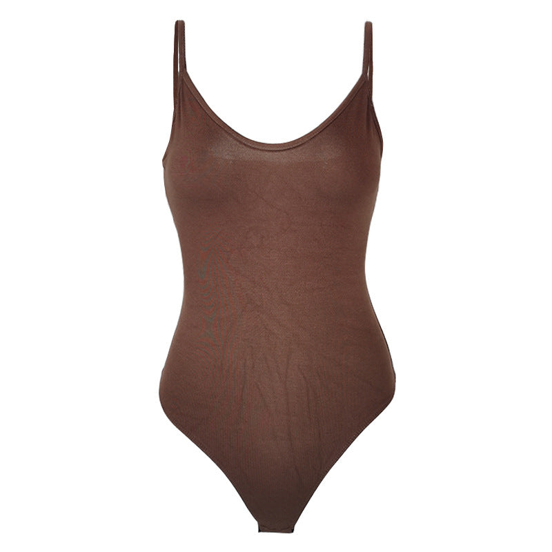 Sexy enger T-förmiger Bodysuit für Damen, Sommer, rückenfrei, V-Ausschnitt, Träger-Bodysuit
