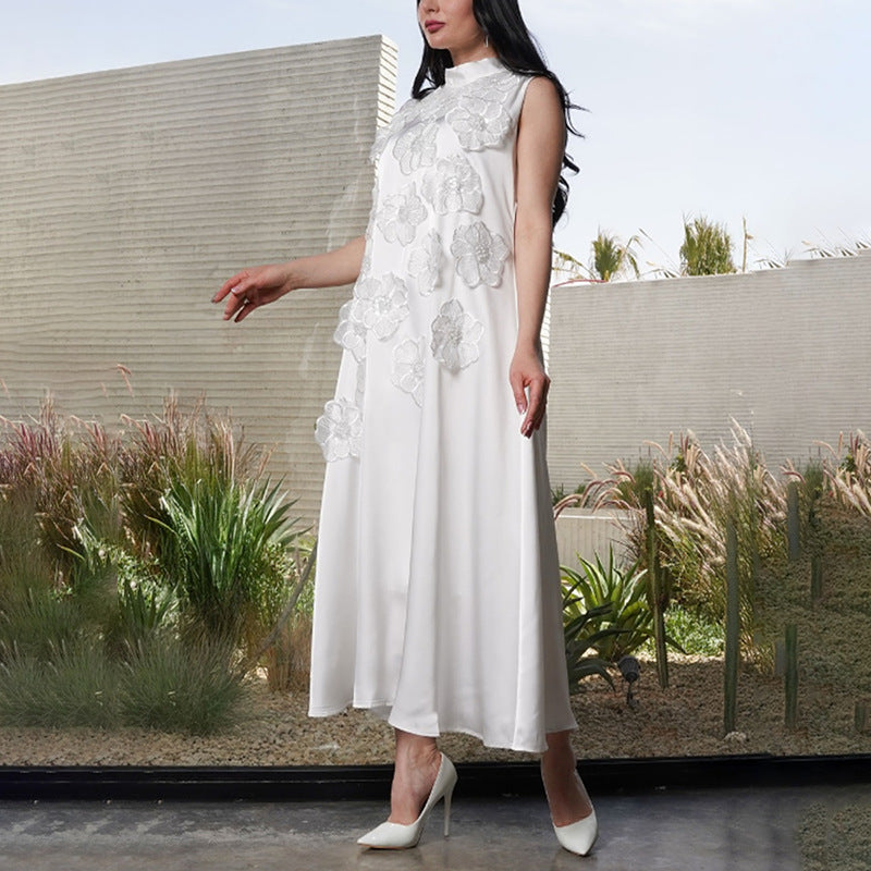 Herbst Winter Schwerindustrie Nähte Blumendruck Ärmelloses, schlankes, figurbetontes strukturiertes Kleid für Damen