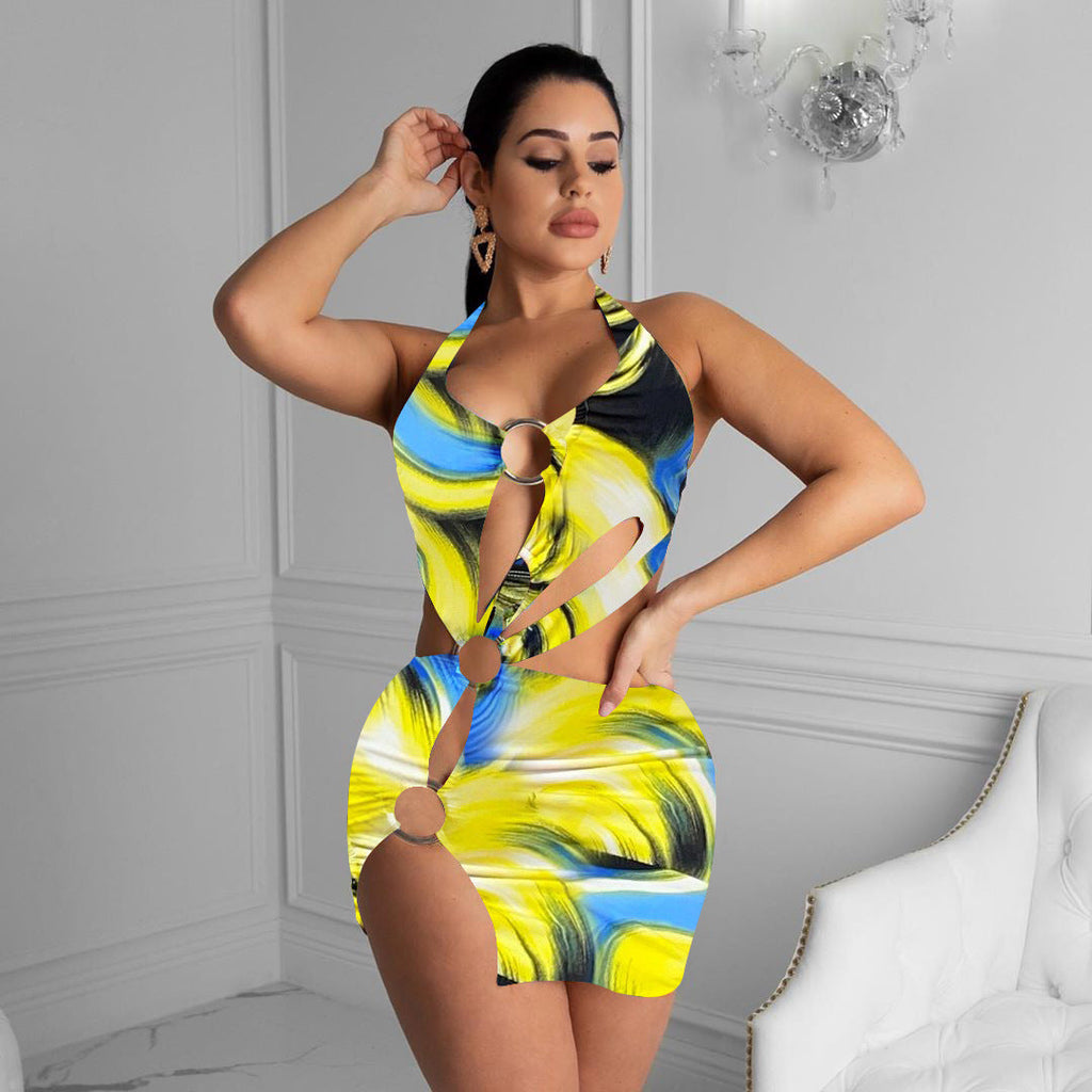 Damenbekleidung Damen Badeanzug Bunt Bedrucktes Kleid