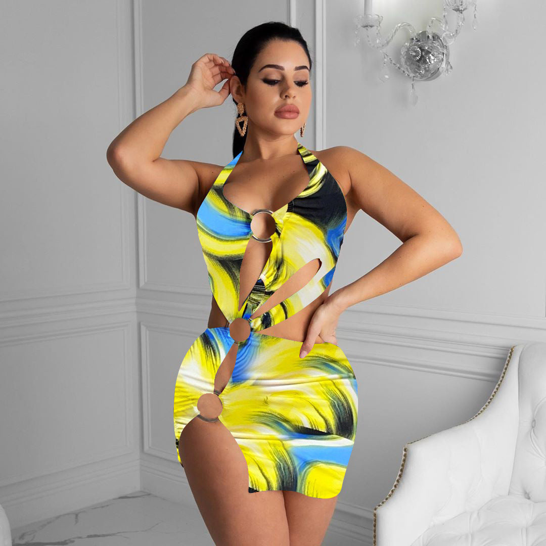 Damenbekleidung Damen Badeanzug Bunt Bedrucktes Kleid