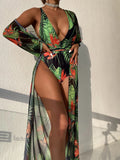 Badeanzug Damen Einteiler Bedruckt Netz Zweiteiler Blusen-Bikini-Anzug