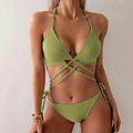Bikini Neckholder Kreuz Geteilt Sexy Kurzes Outfit Dreiteilige Sets Bademode Badeanzug Damen