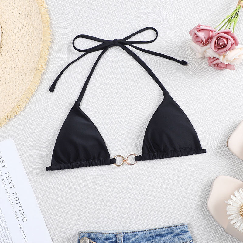 Badeanzug einfarbig gebunden Neckholder Strand Damen Bikini Oberteil