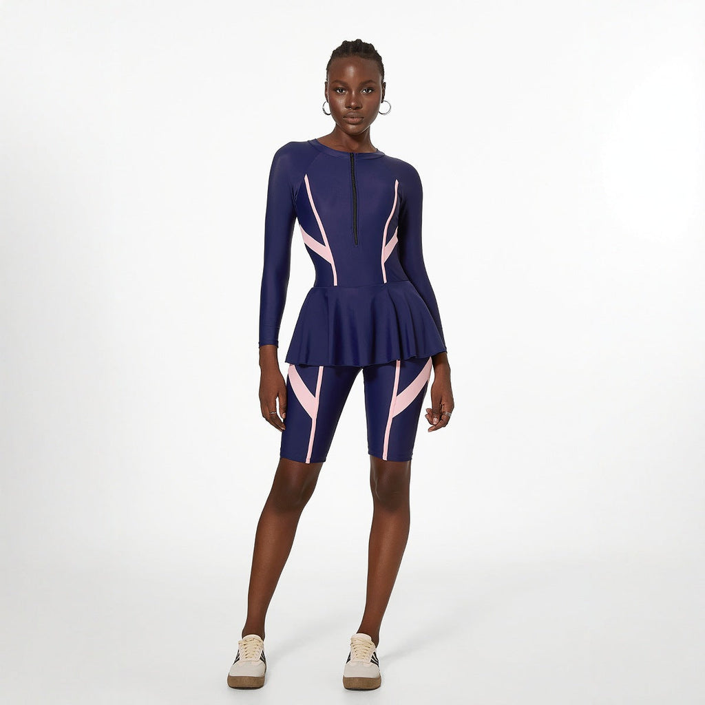Maillot de bain pour femme - Maillot de bain siamois conservateur - Manches longues - Protection solaire - Maillot de bain spécial printemps musée populaire