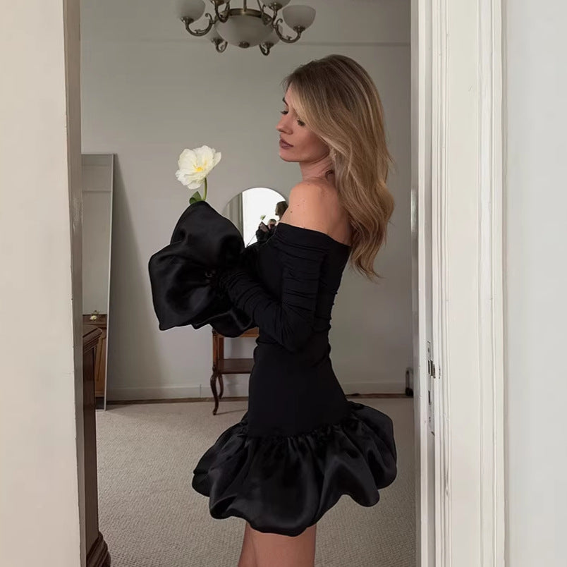 Robe Col Roulé Femme Tricotée Moulante Dos Nu Manches Longues Élégante Noire Sexy Printemps