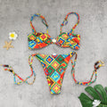 Ensemble bikini sexy à trois points, top tube, taille basse, dos nu, laçage, imprimé, pour femme
