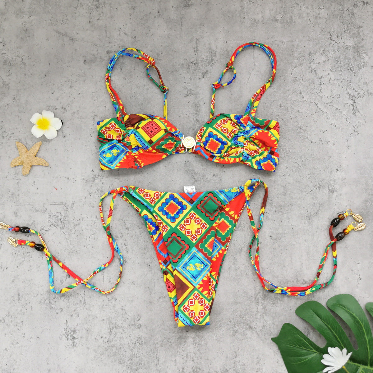 Ensemble bikini sexy à trois points, top tube, taille basse, dos nu, laçage, imprimé, pour femme