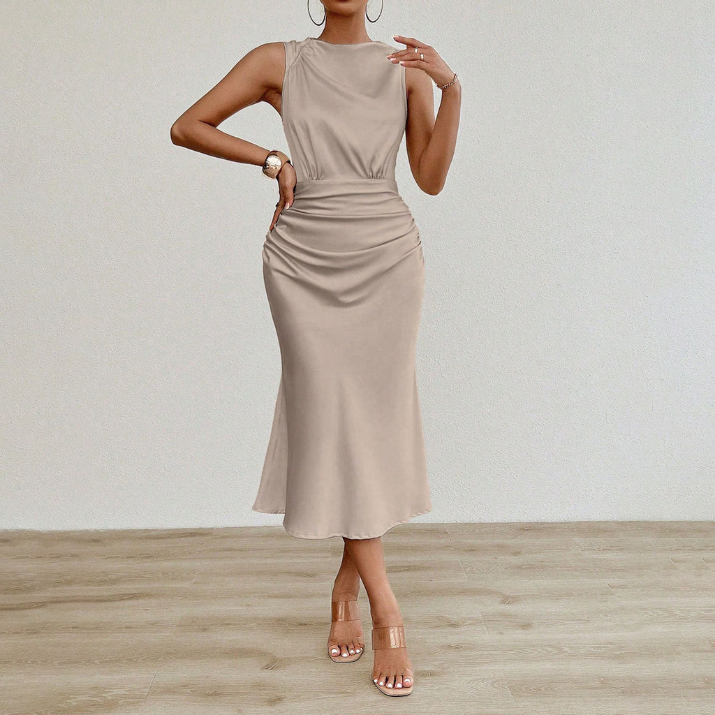 Vêtements Femme Robe d'été sexy en satin Robe midi plissée en satin
