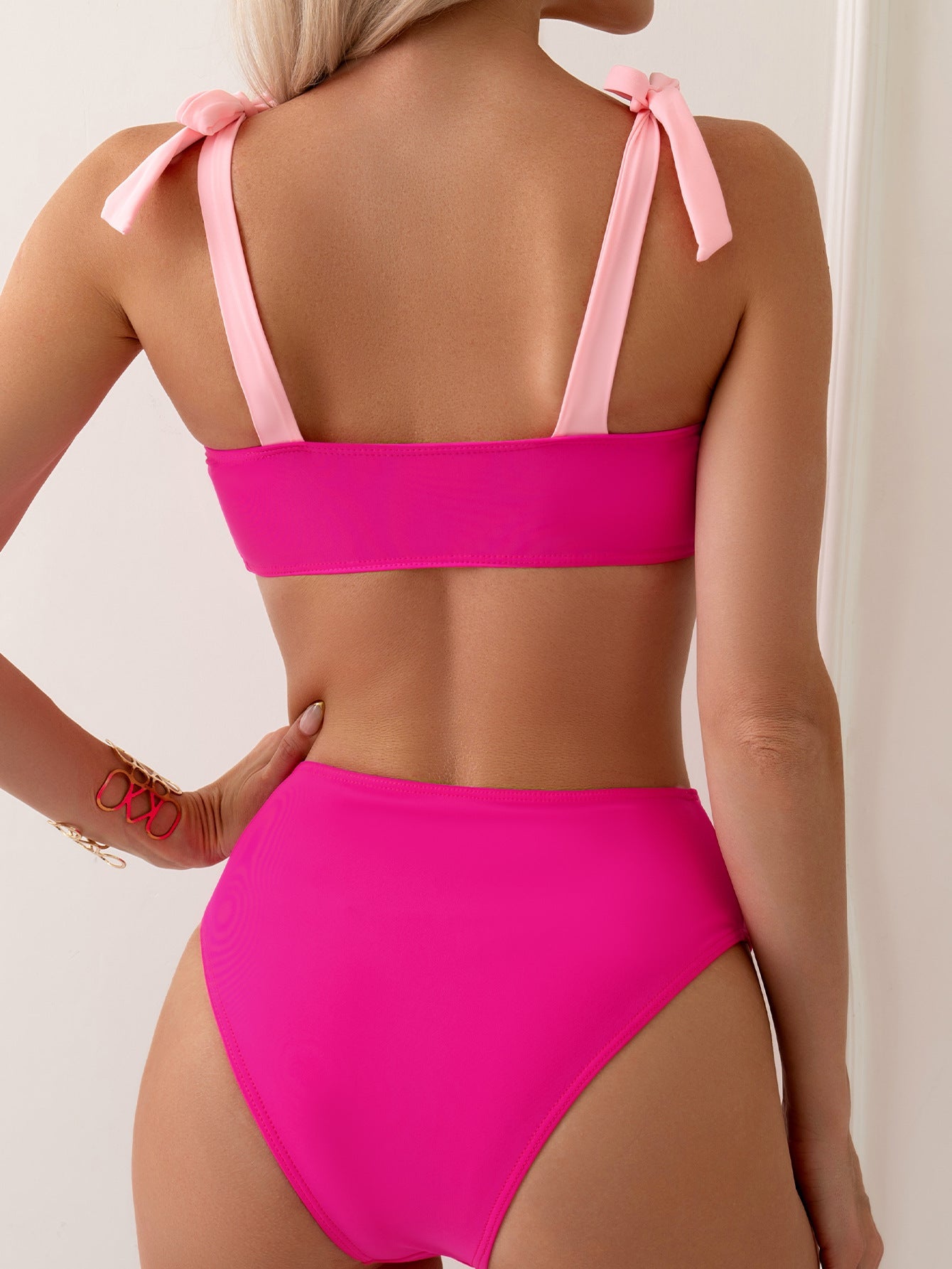 Maillot de bain femme bretelles bicolore bikini taille haute maillot de bain
