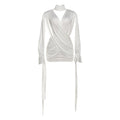 Robe Hiver Automne Femme Couleur Unie Sexy Évidée Manches Longues Décolleté Plongeant Col V Profond Couture Croisée Hanche
