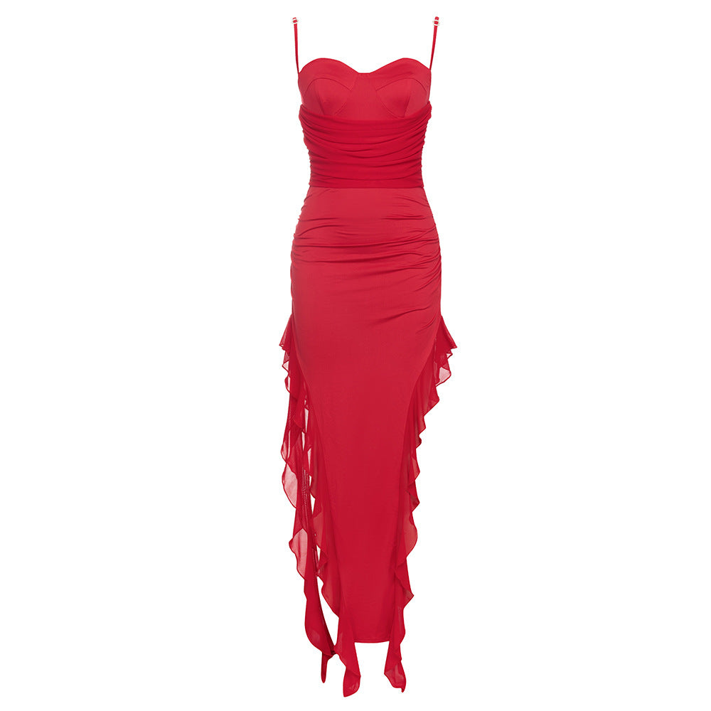 Damen Sommerkleid Modisch Einfaches Bandeau-Trägerloses Kleid mit Band, schmal geschnitten