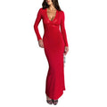 Rotes V-Ausschnitt Spitzennaht Langarm Figurbetontes Etui-Fischschwanz-Kleid Elegantes Sexy Kleid