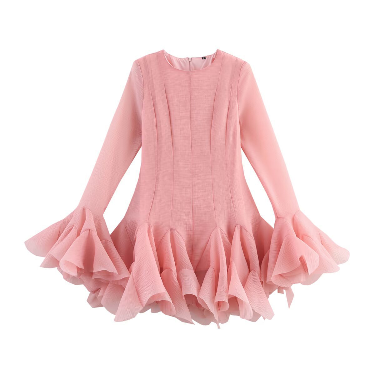 Laminiertes Rüschen-Tüll-Tutu-Kleid Sommer Süß Rundhalsausschnitt Ausgestellte Ärmel Schmale Passform Kurzes Minikleid