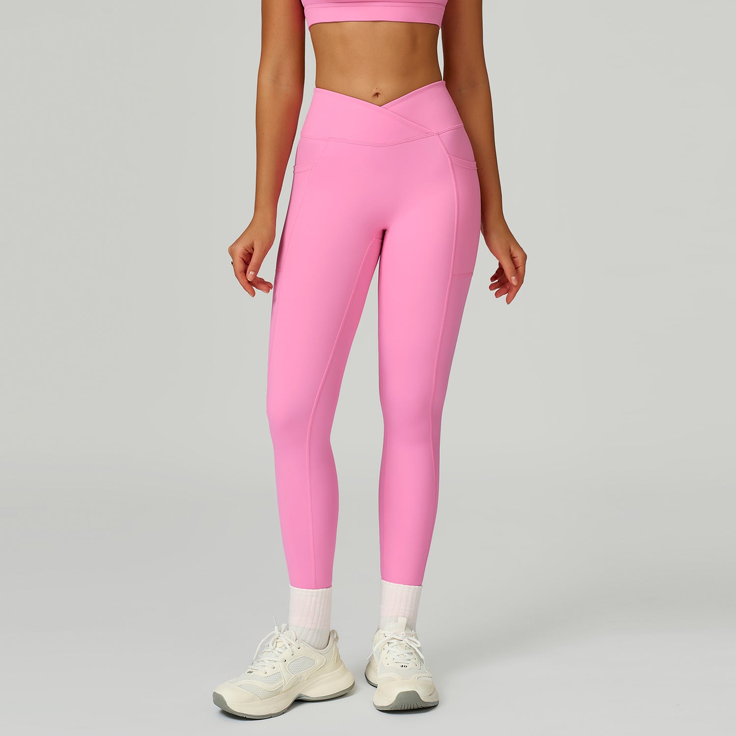 Nude Feel High Waist Yogahosen Cross Waist Fitness Yogahosen Damen Outdoor Sport Lauf-Tights