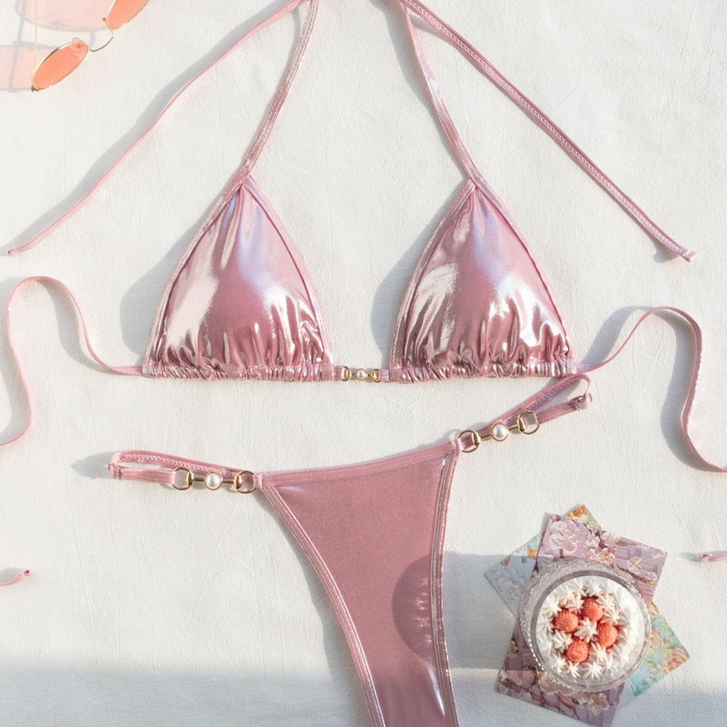 Maillot de Bain Femme Deux Pièces Sexy Dos Nu Ornement Laçage Bikini Triangle