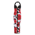 Robe Cintrée Jacquard Rose Classique Sexy Col Halter Boucle Dorée Extensible