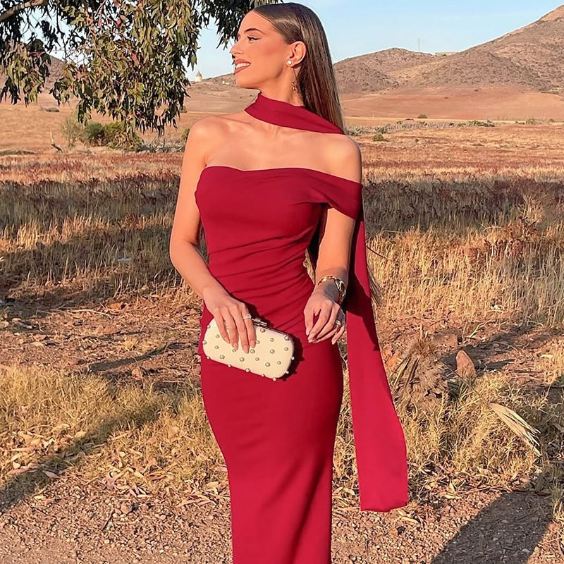 Robe d'été ajustée sans dos à épaules nouées pour femme