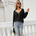 Automne Femme Vêtements Simple Élégant Sexy Découpe Dentelle Couture Col en V Haut Femme
