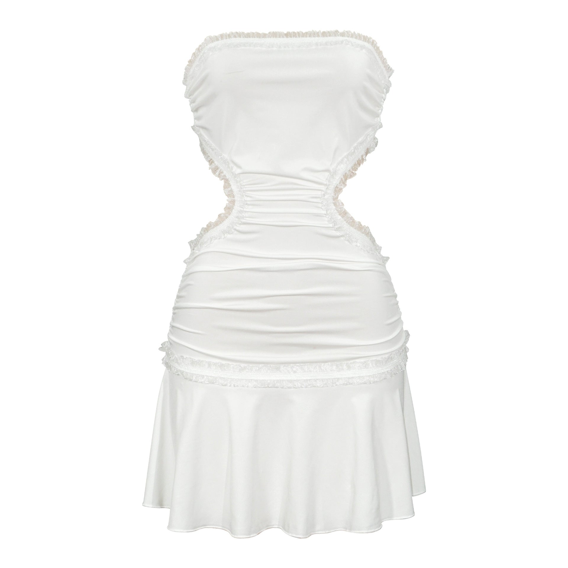 Robe sans dos sexy tendance en dentelle épissée avec bretelles et ourlet court