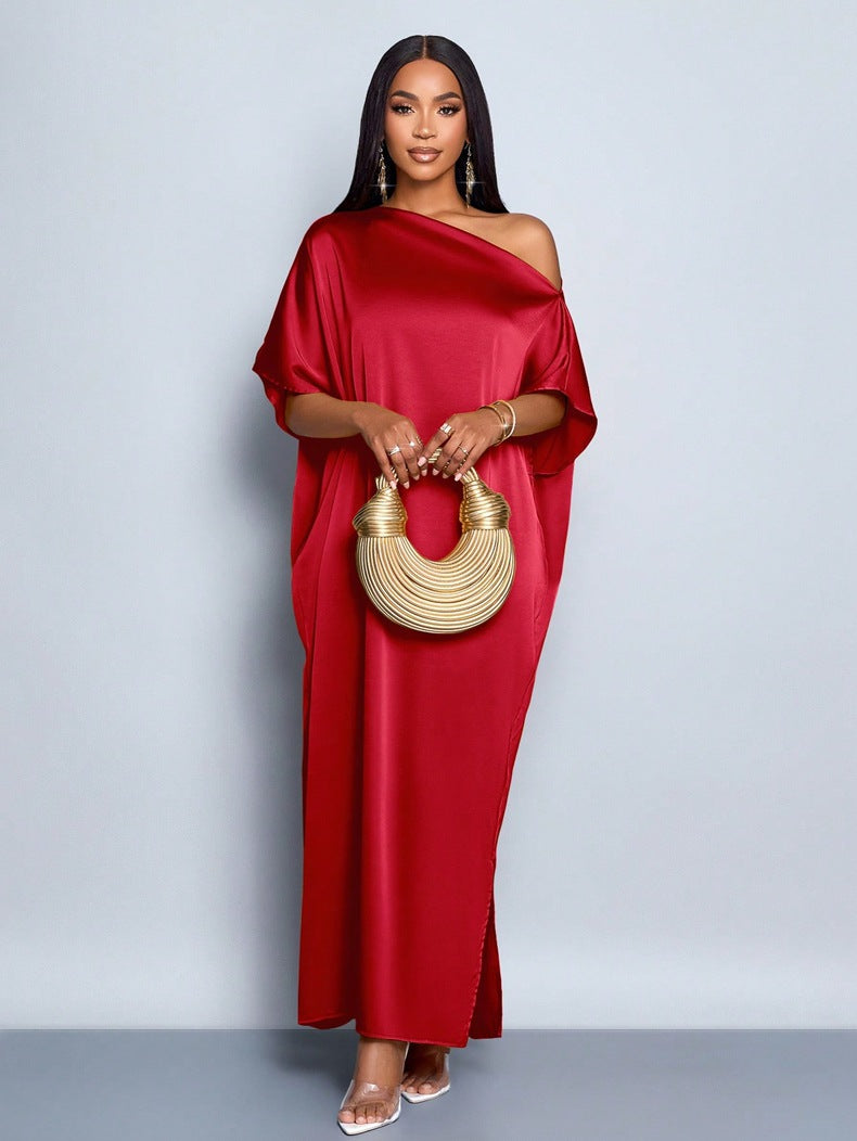 Damenbekleidung Frühherbst Satin Maxikleid Gelb