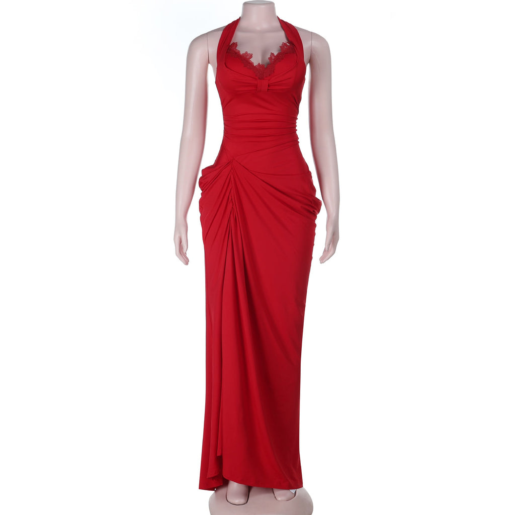 Sexy Hosenträger-Neckholder-Kleid mit seitlichem Schlitz und rückenfreiem Design für Damen
