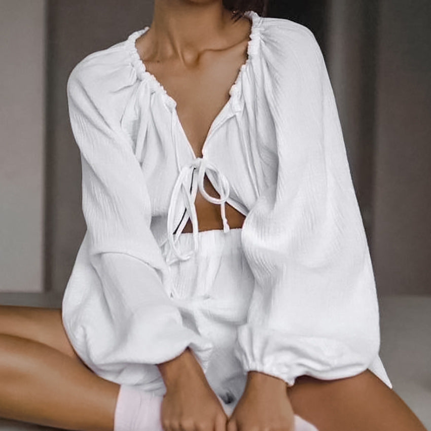 Pyjama décontracté en coton pour femme, collection automne, cardigan, manches longues, short, tenue d'intérieur confortable, peut être porté à l'extérieur