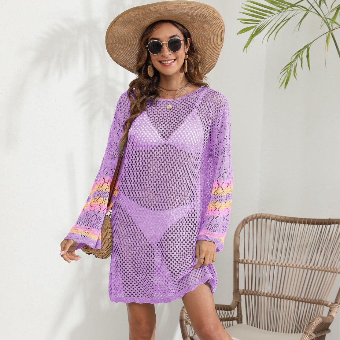 Blouse de plage pour femmes Robe de plage colorée avec patchwork et bikini