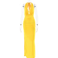 Sommer sexy V-Ausschnitt Neckholder rückenfreies Kleid einfarbiges Kleid mit Schlitz