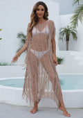 Strandrock für den Urlaub Damenbekleidung Sexy Transparenter Quasten-Shirt Unregelmäßiges Asymmetrisches Kleid Bluse