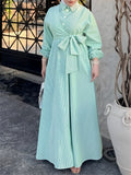 Robe Tunique Femme Rayée Manches Longues Col Rabattu Élégante Décontractée
