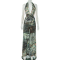 Robe Femme Élégante Col Licou Plongeant Dos Nu Taille Serrée Fendue Imprimé Abstarit