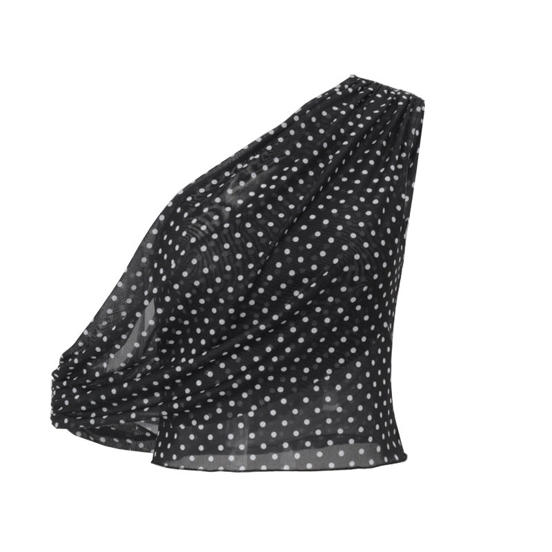 Damenbekleidung Sommer Sexy Carmen-Ausschnitt Tupfen Chiffon Durchsichtig Unregelmäßiges Asymmetrisches Top Damen